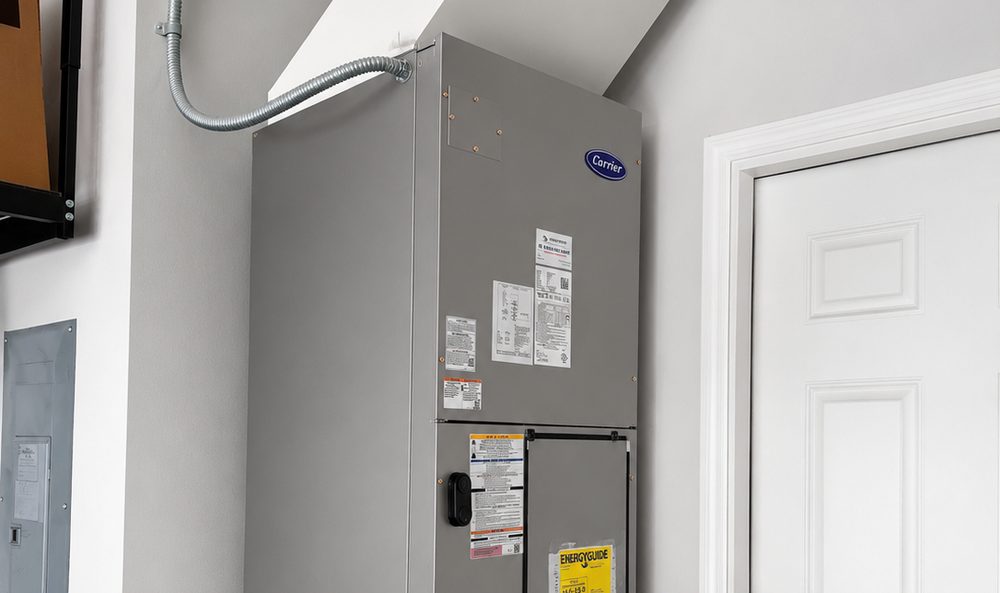 A newly installed indoor air handler